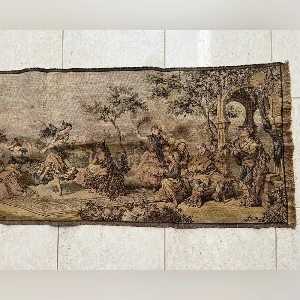 Vintage French musicians hand woven rectangle tapestry
